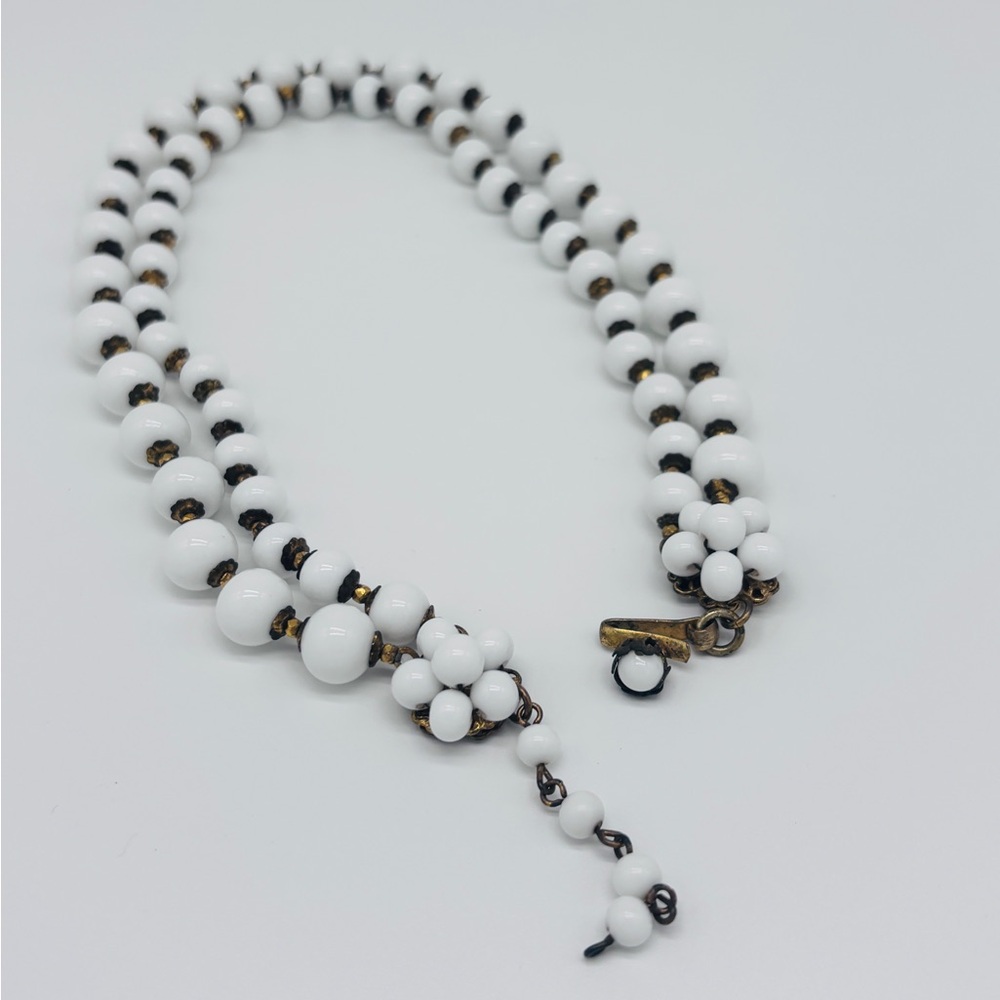 1940’s Miriam Haskell‎ Signed Double Strand Milk Glass Necklace